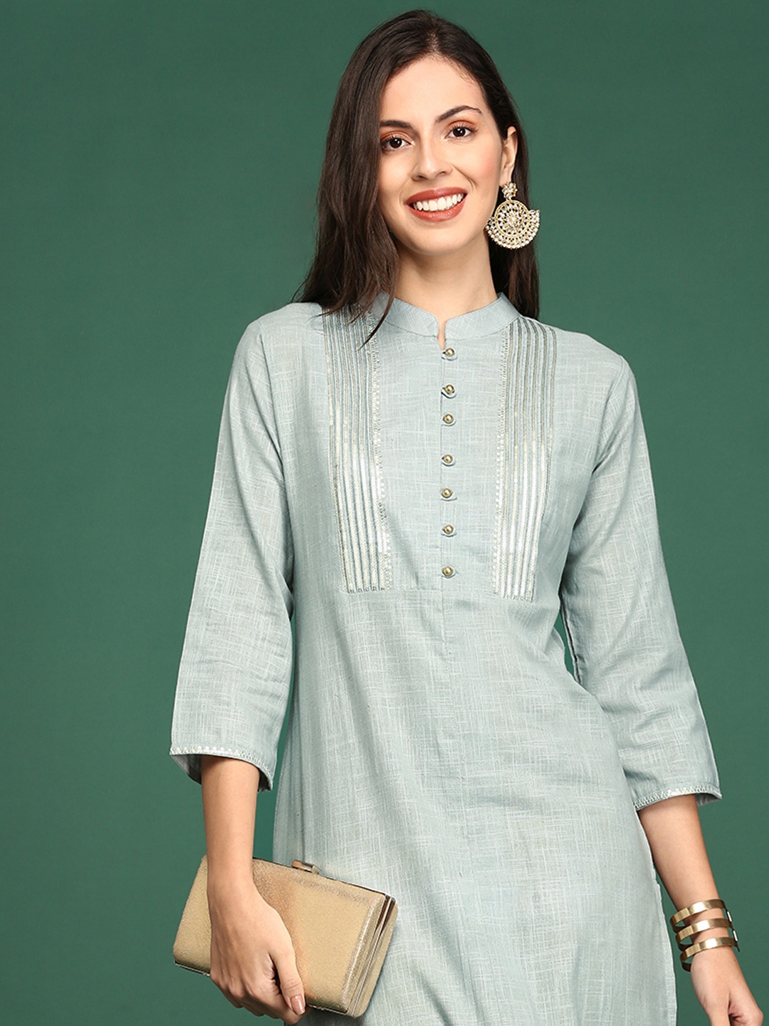 

SHOWOFF Women Grey Multi Slit Pastels Calf Length Kurta