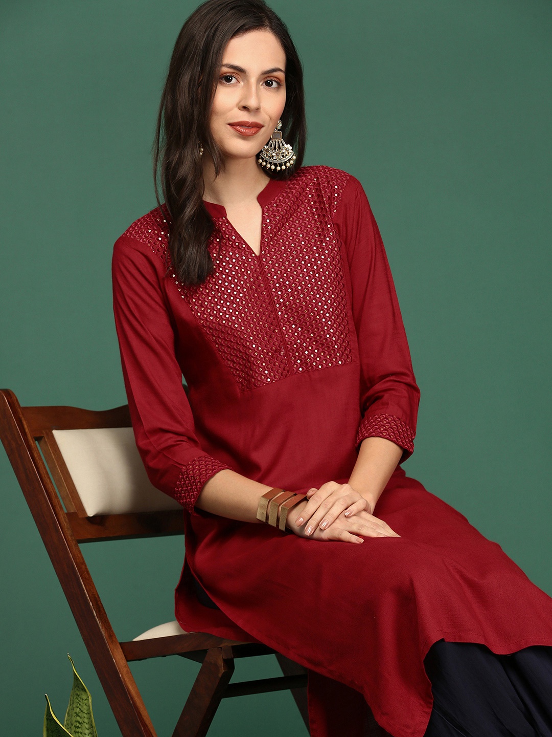 

SHOWOFF Women Red Yoke Design Kurta