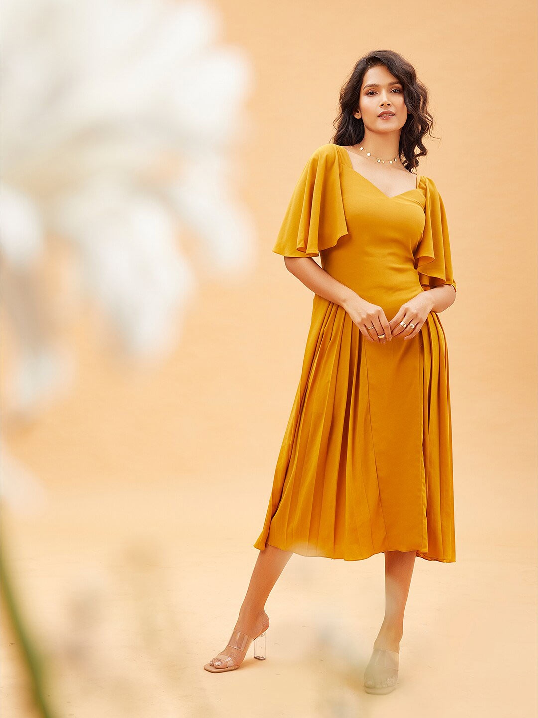 

POPPI Mustard Yellow Georgette Midi Dress