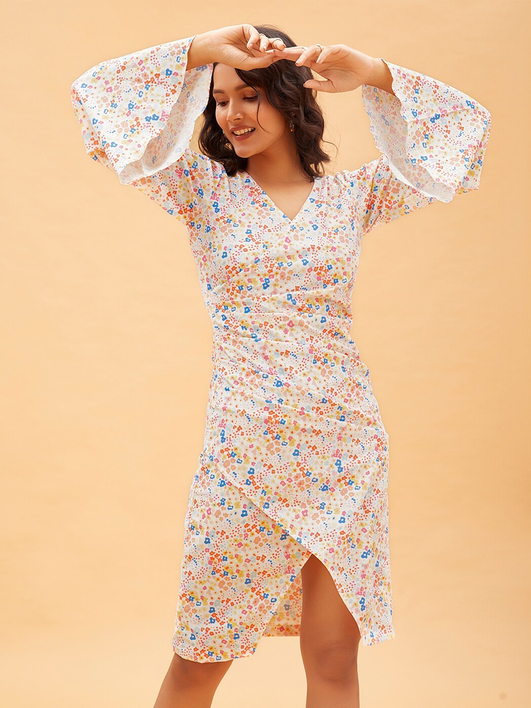 

POPPI Women White Floral Crepe Dress