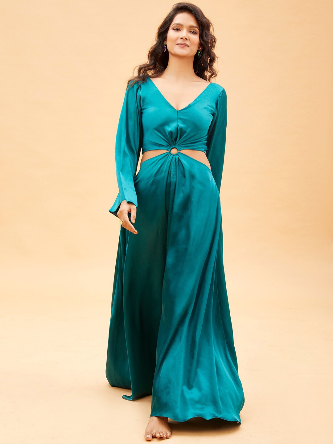 

POPPI Women Green Satin Maxi Dress