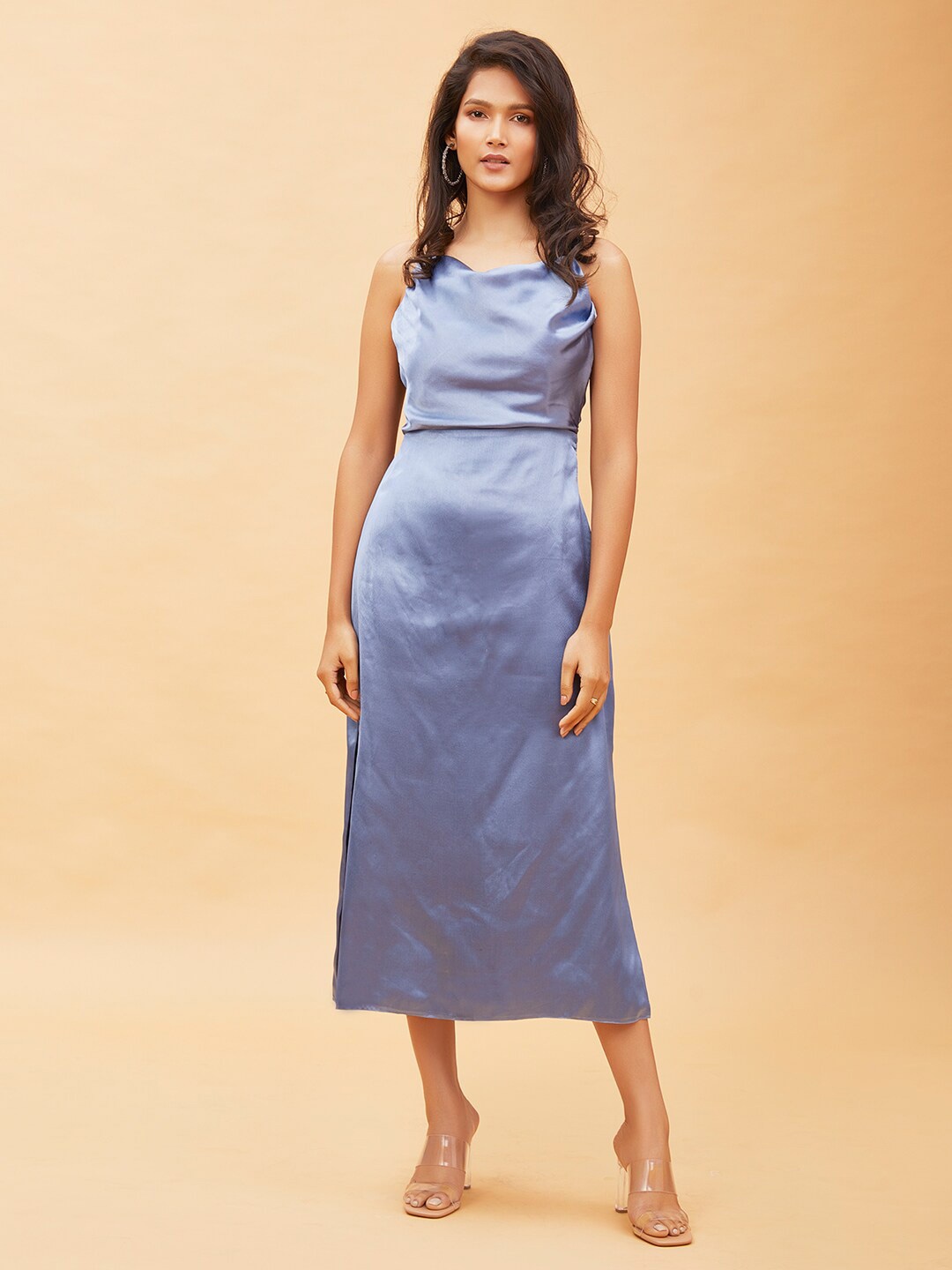 

POPPI Women Grey Satin A-Line Midi Dress