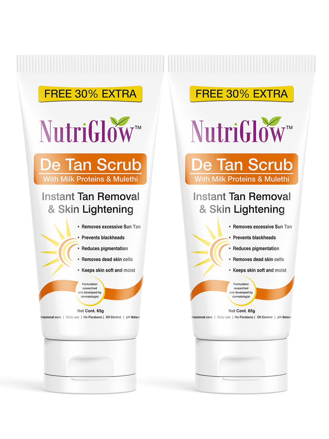 

NutriGlow Set of 2 De-Tan Scrubs with Milk Protein & Mulethi - 65g each, Yellow