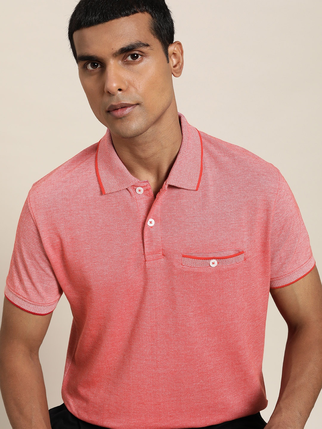 

ether Men Red & White Polo Collar T-shirt