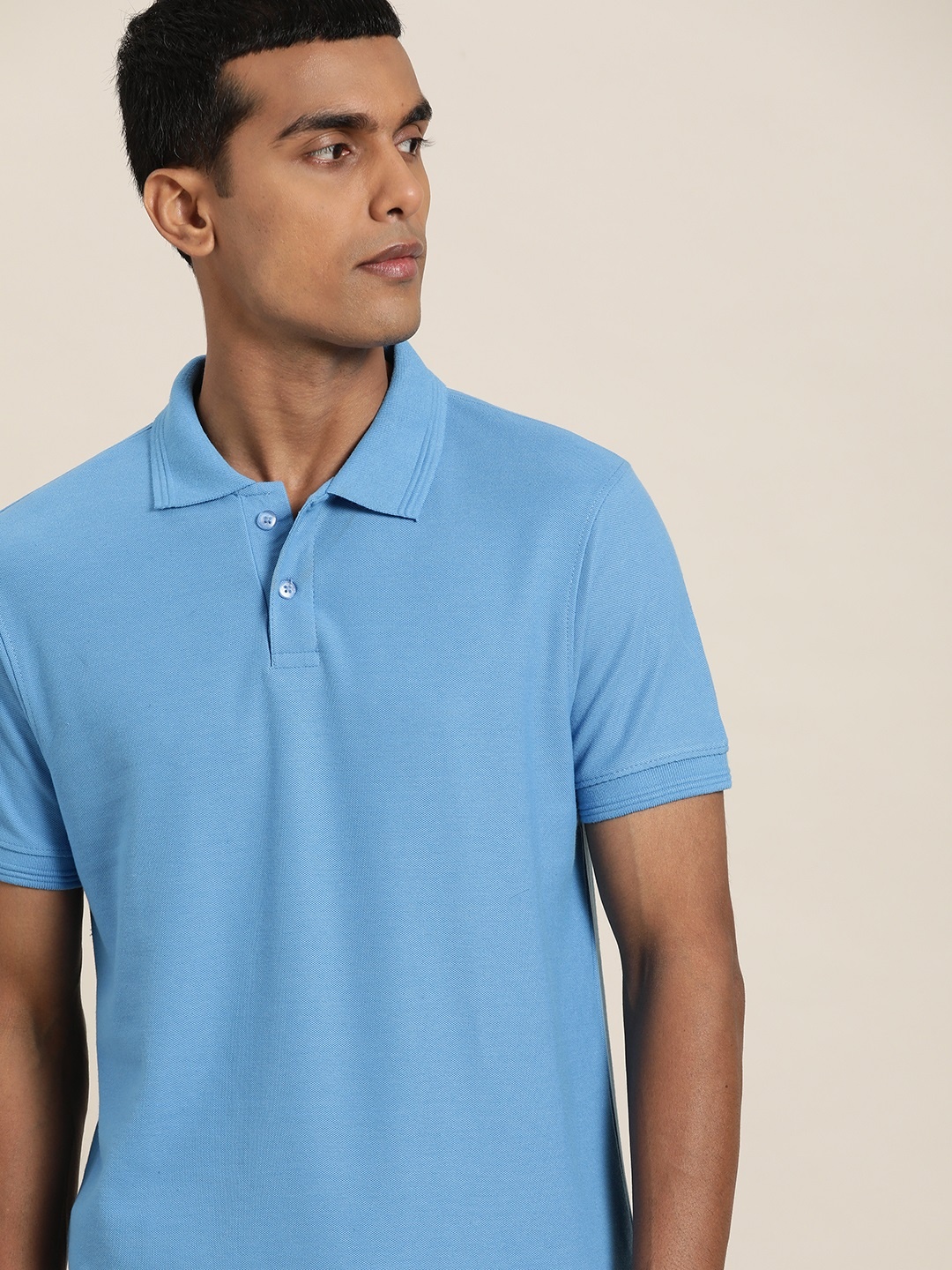

ether Men Blue Polo Collar T-shirt
