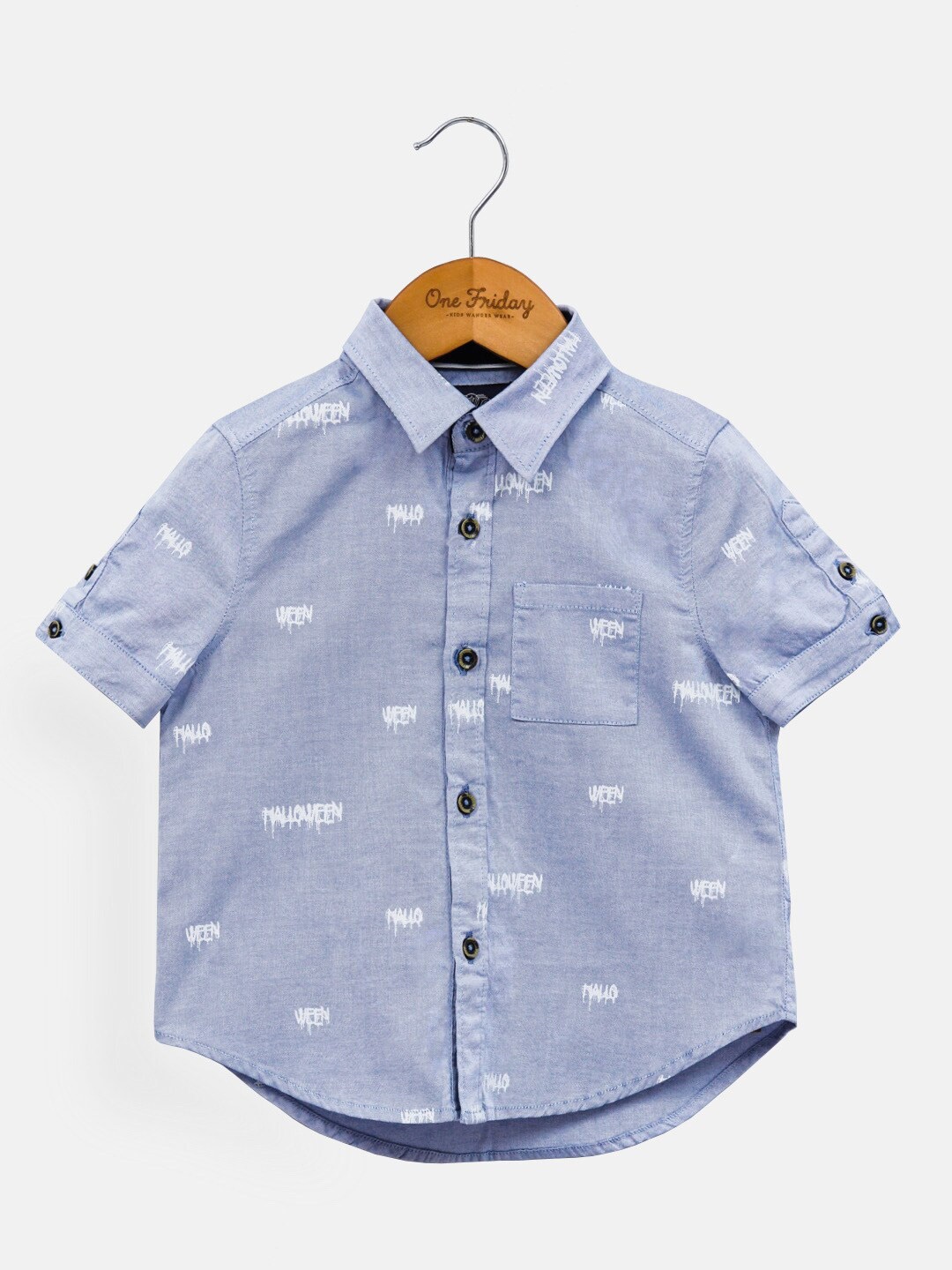 

One Friday Boys Blue Self Design Relaxed Cotton Casual Shirt