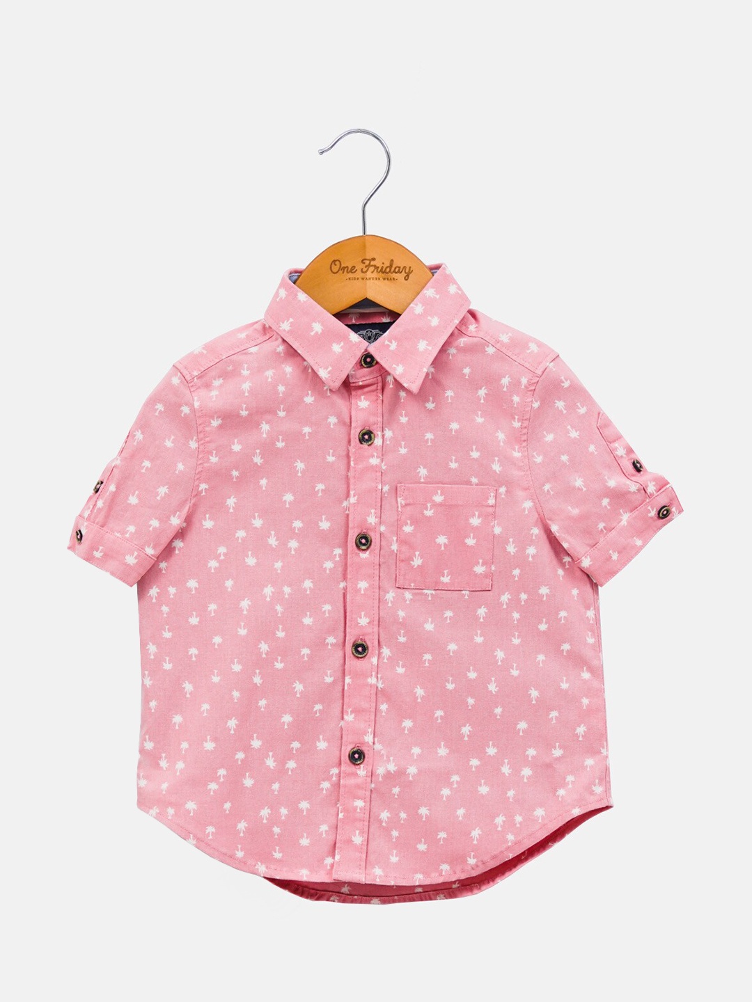 

One Friday Boys Pink Relaxed Regular Fit Printed Cotton Casual Shirt