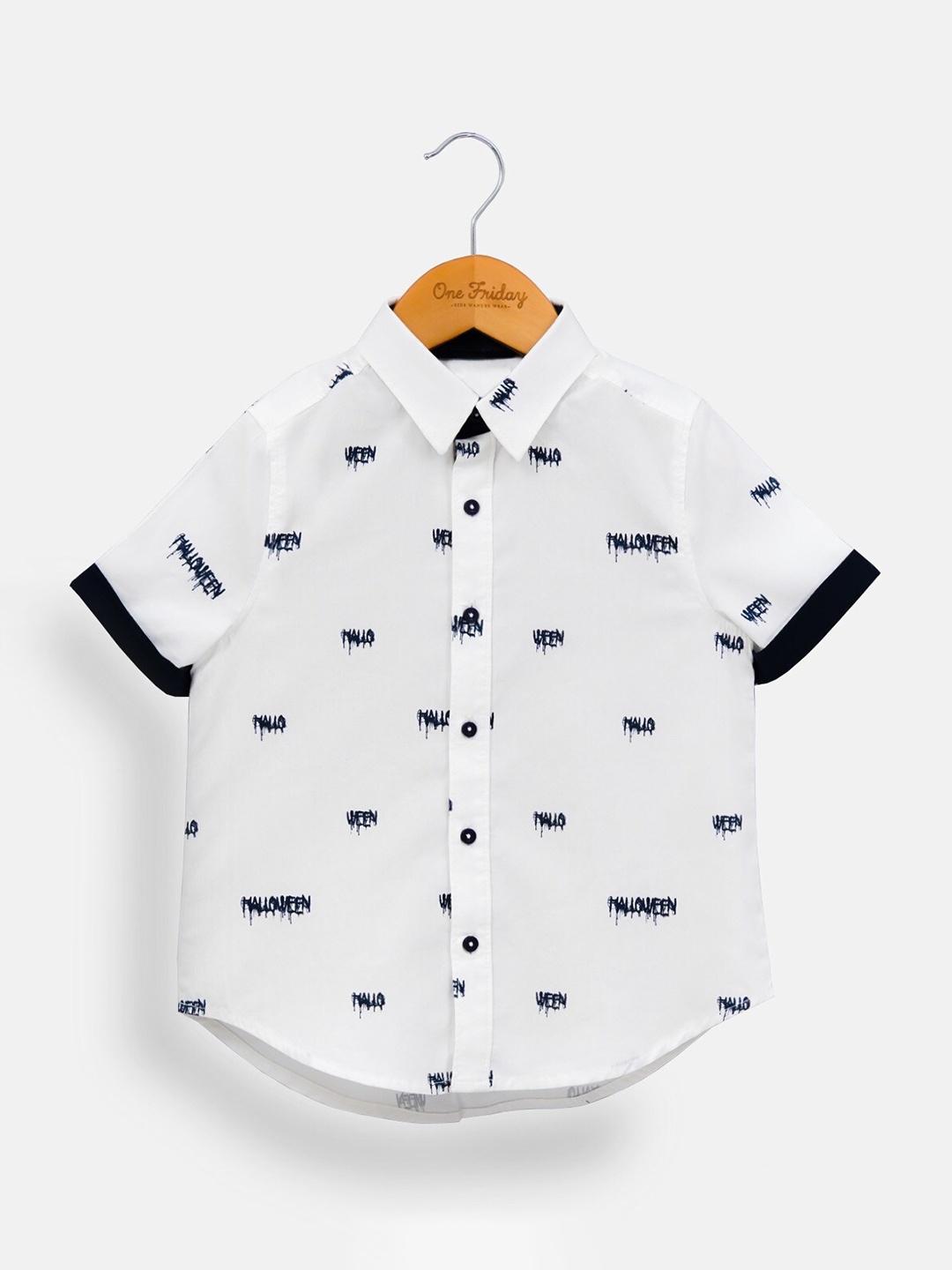 

One Friday Boys Off White Relaxed Printed Pure Cotton Casual Shirt