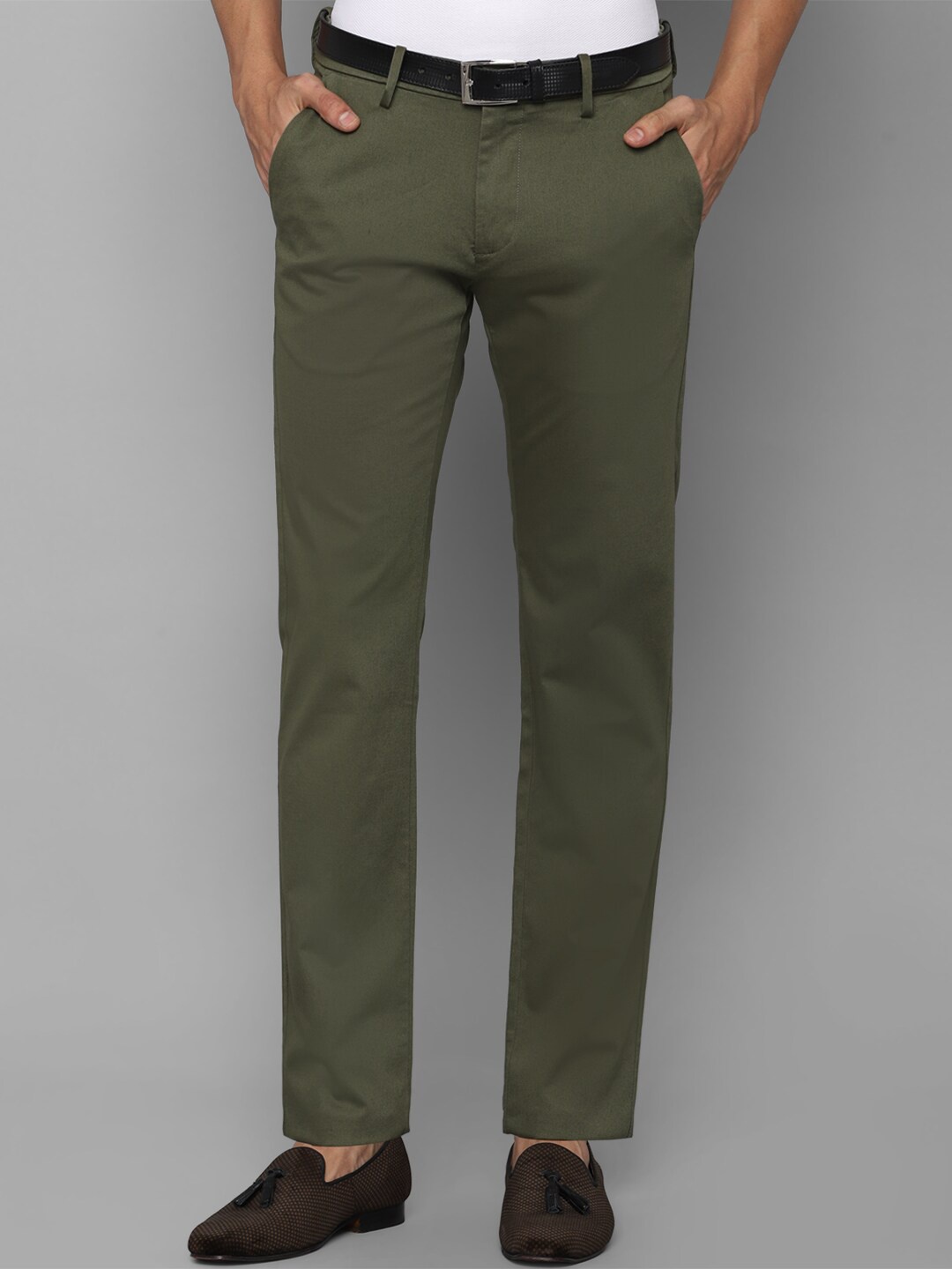 

Allen Solly Men Olive Green Slim Fit Trousers