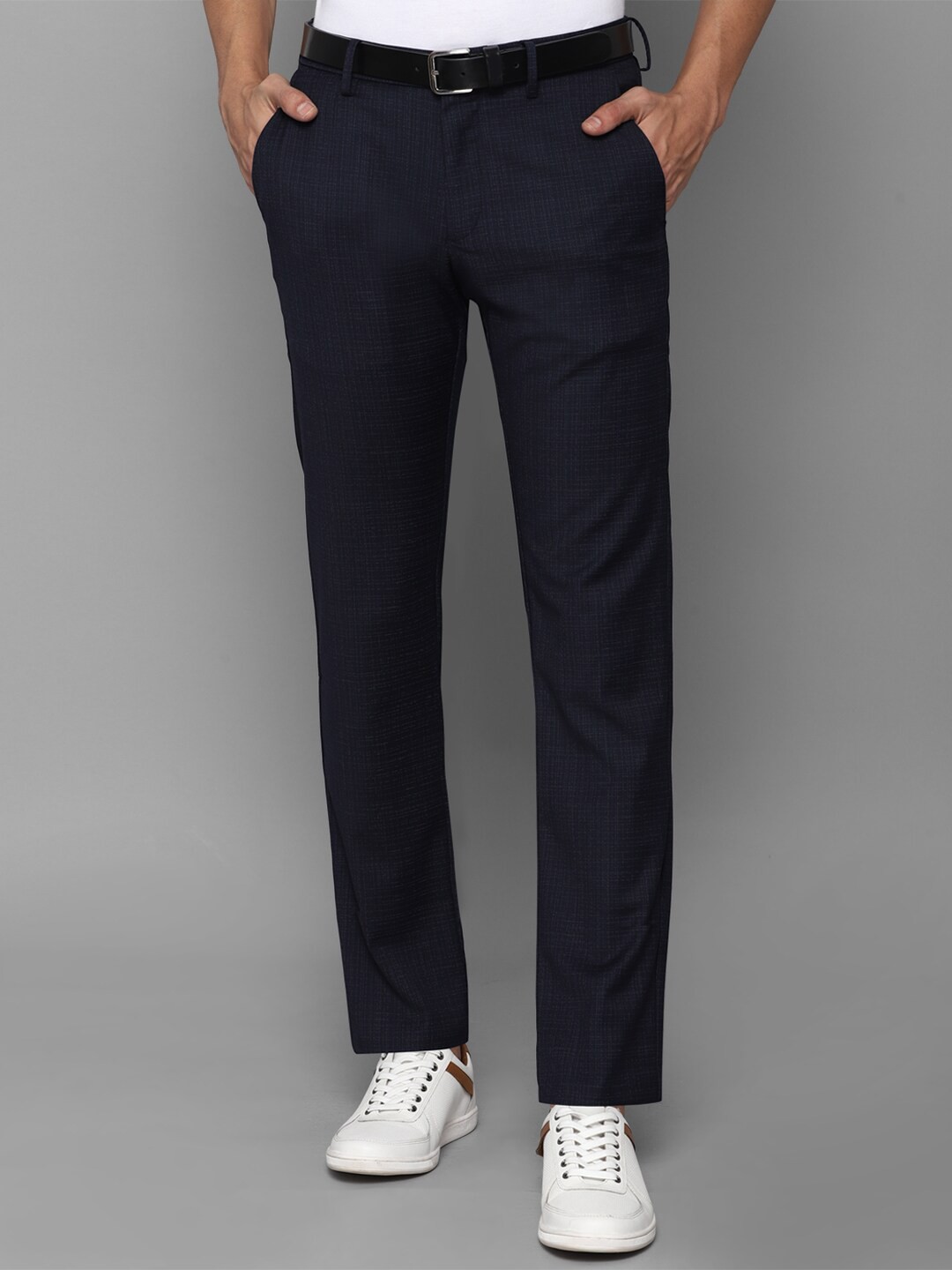 

Allen Solly Men Navy Blue Checked Slim Fit Chinos Trousers