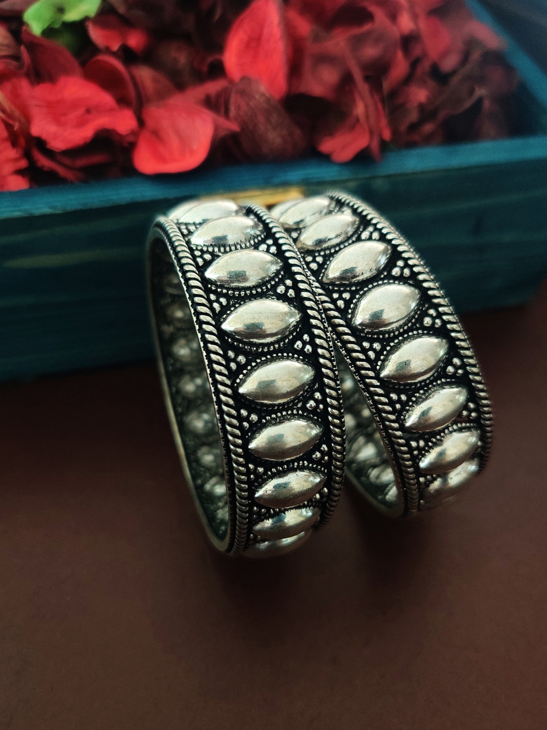 

Binnis Wardrobe Set Of 2 Silver-Plated Oxidized Bangles