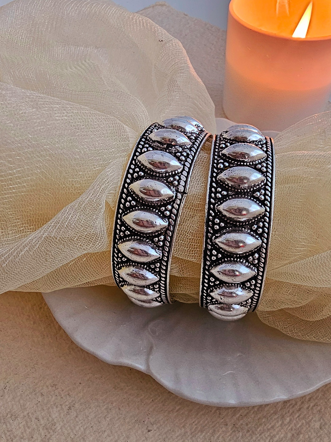 

Binnis Wardrobe Set Of 2 Silver-Plated Oxidized Bangles