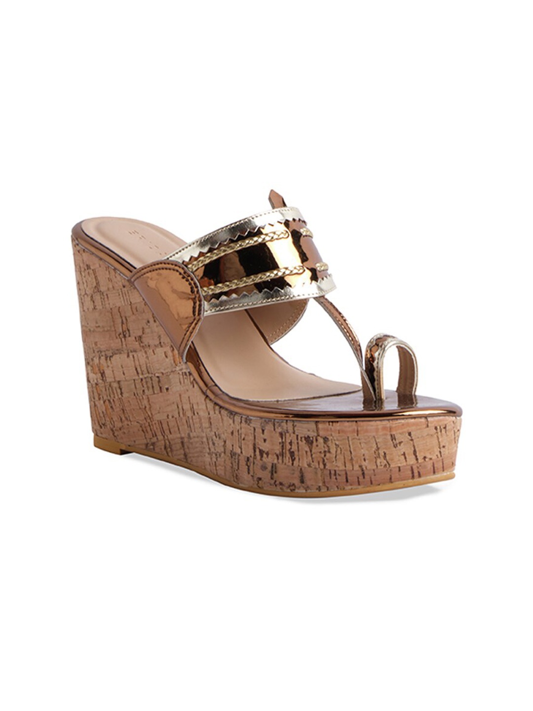 

ERIDANI Brown Embellished Ethnic Wedge Heels