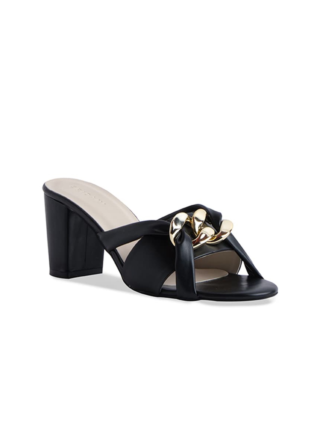 

ERIDANI Women Black Embellished Block Sandals