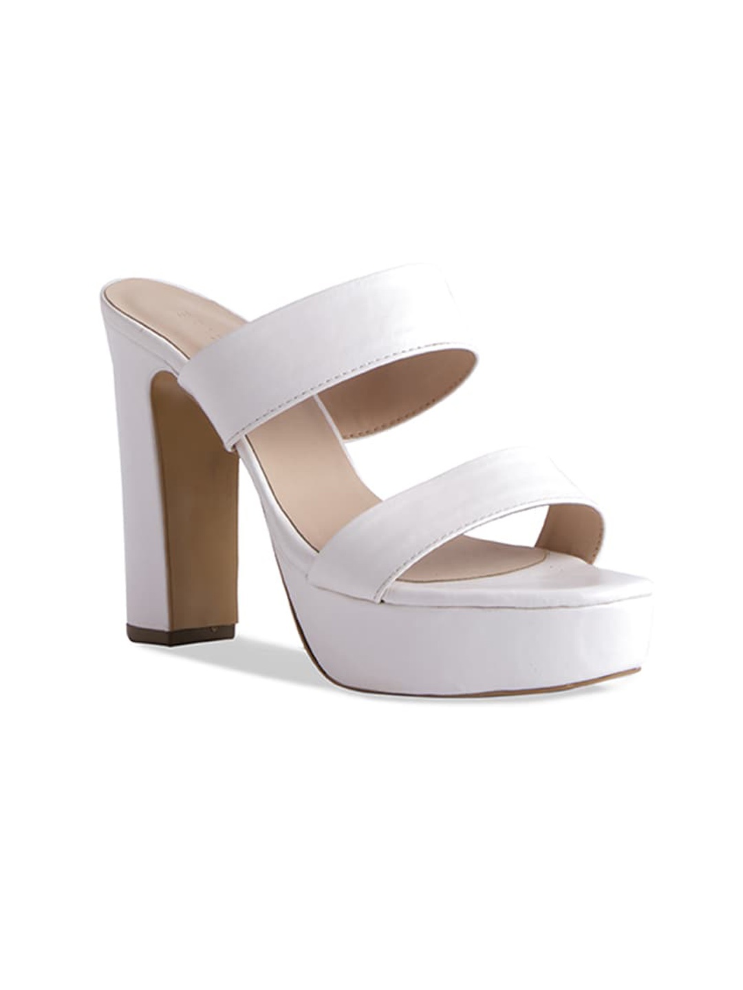 

ERIDANI Women White Block Heel Platform Sandals