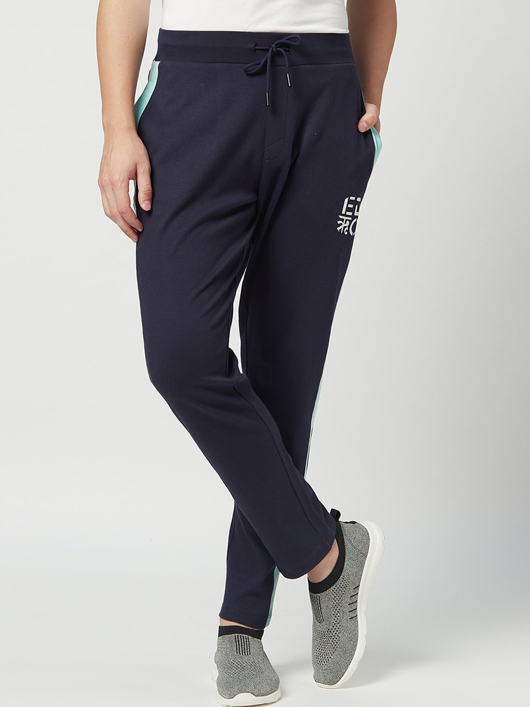 

EDRIO Men Navy Blue Solid Cotton Track Pants