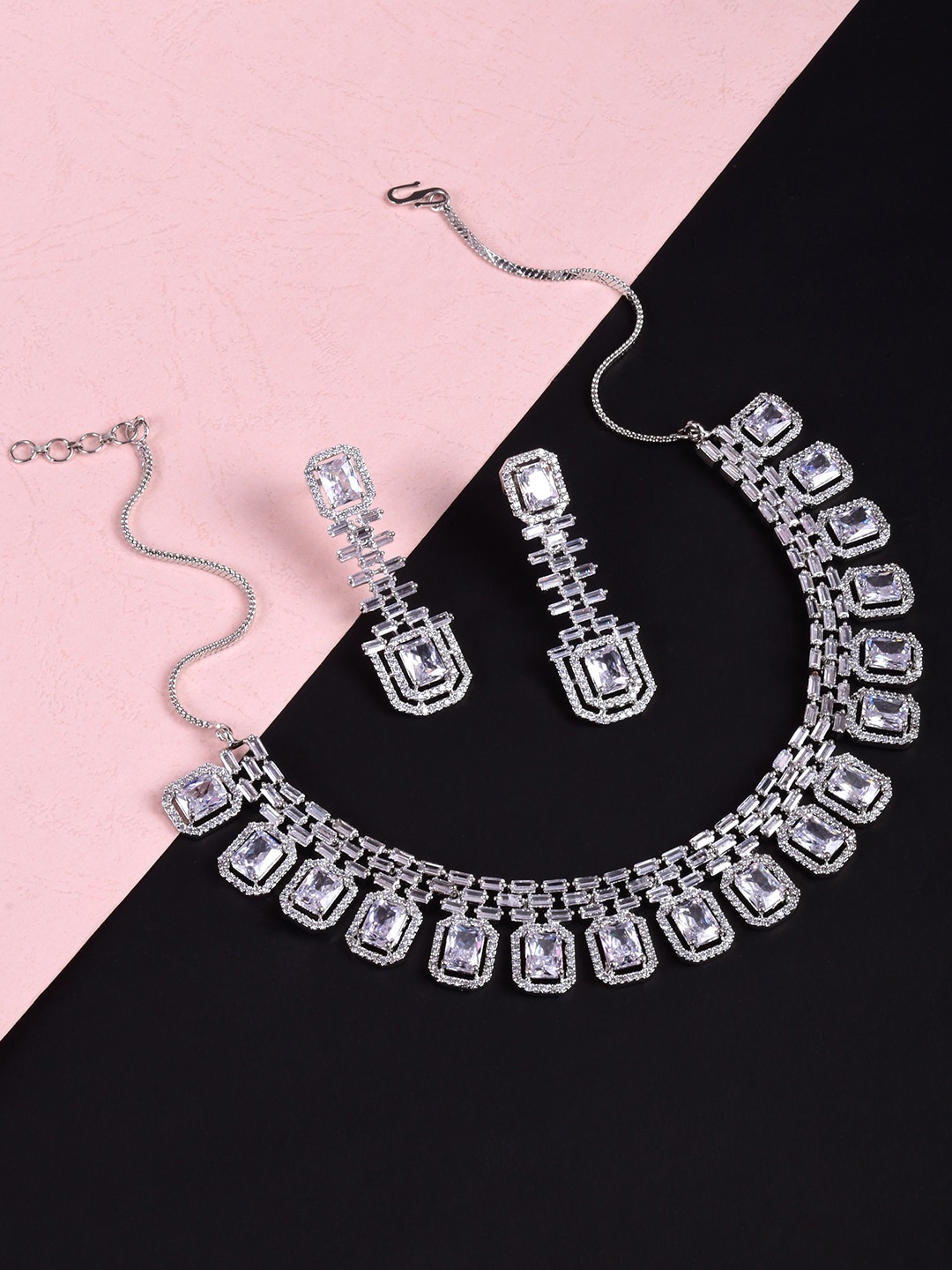 

STEORRA JEWELS Silver-Plated AD-Studded Jewellery Set