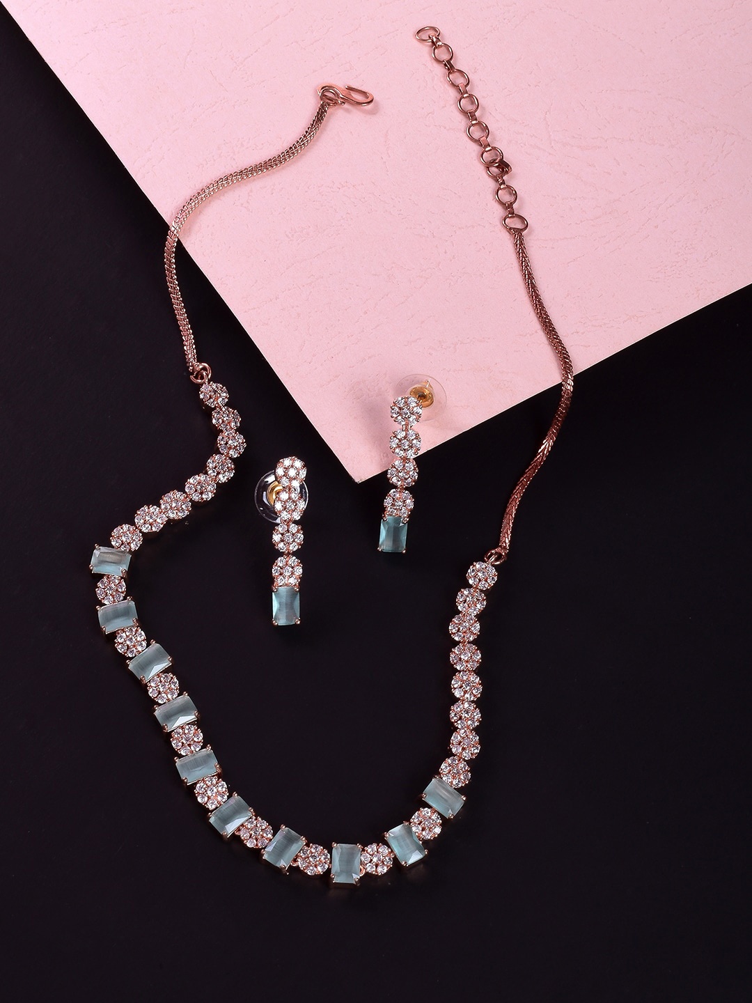 

STEORRA JEWELS Gold-Plated White & Green AD-Studded Jewellery Set