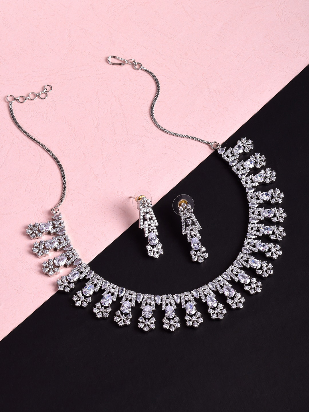 

STEORRA JEWELS Gold-Plated & White AD Studded Jewellery Set