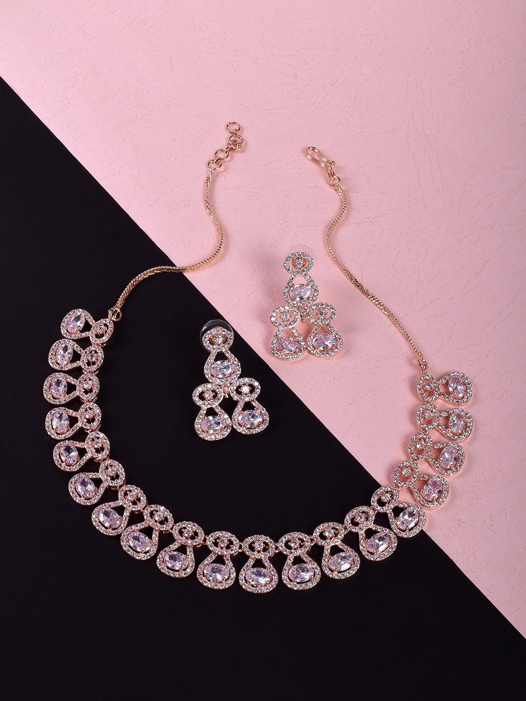 

STEORRA JEWELS Gold-Plated & Rose Gold AD Studded Jewellery Set