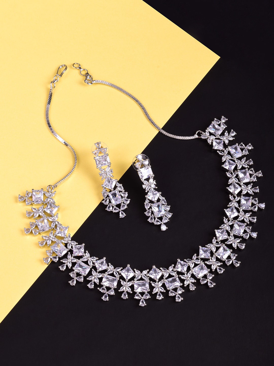 

STEORRA JEWELS Silver-Plated White AD Studded Jewellery Set