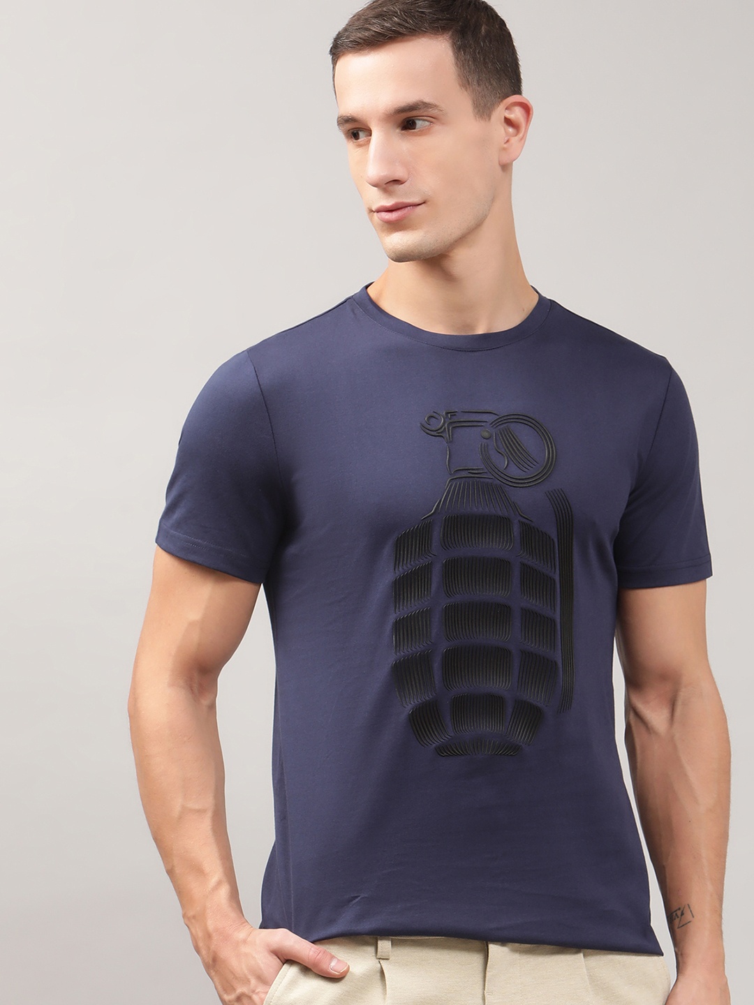 

Antony Morato Men Navy Blue Printed Slim Fit T-shirt