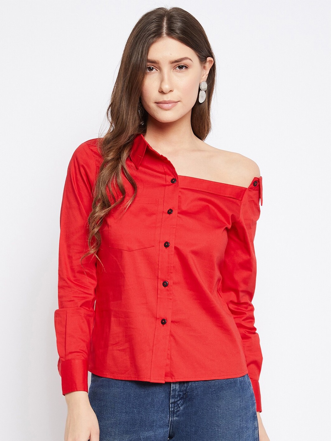 

Imfashini Red One Shoulder Shirt Style Top