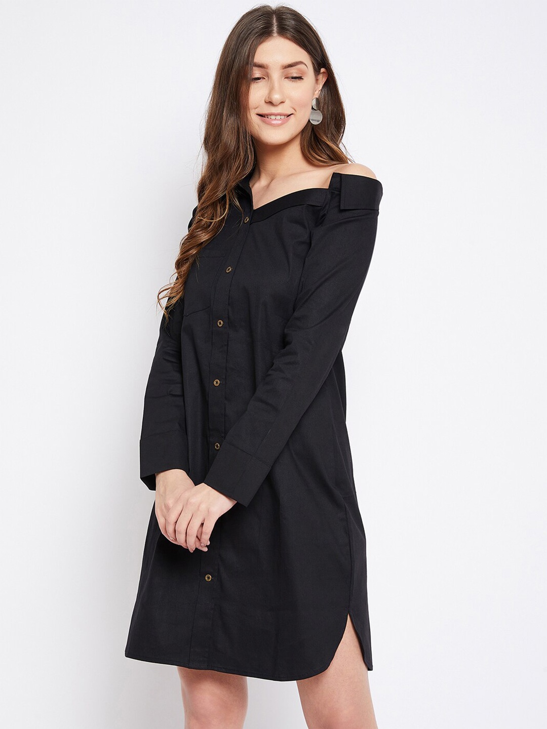 

Imfashini Black Solid Shirt Dress