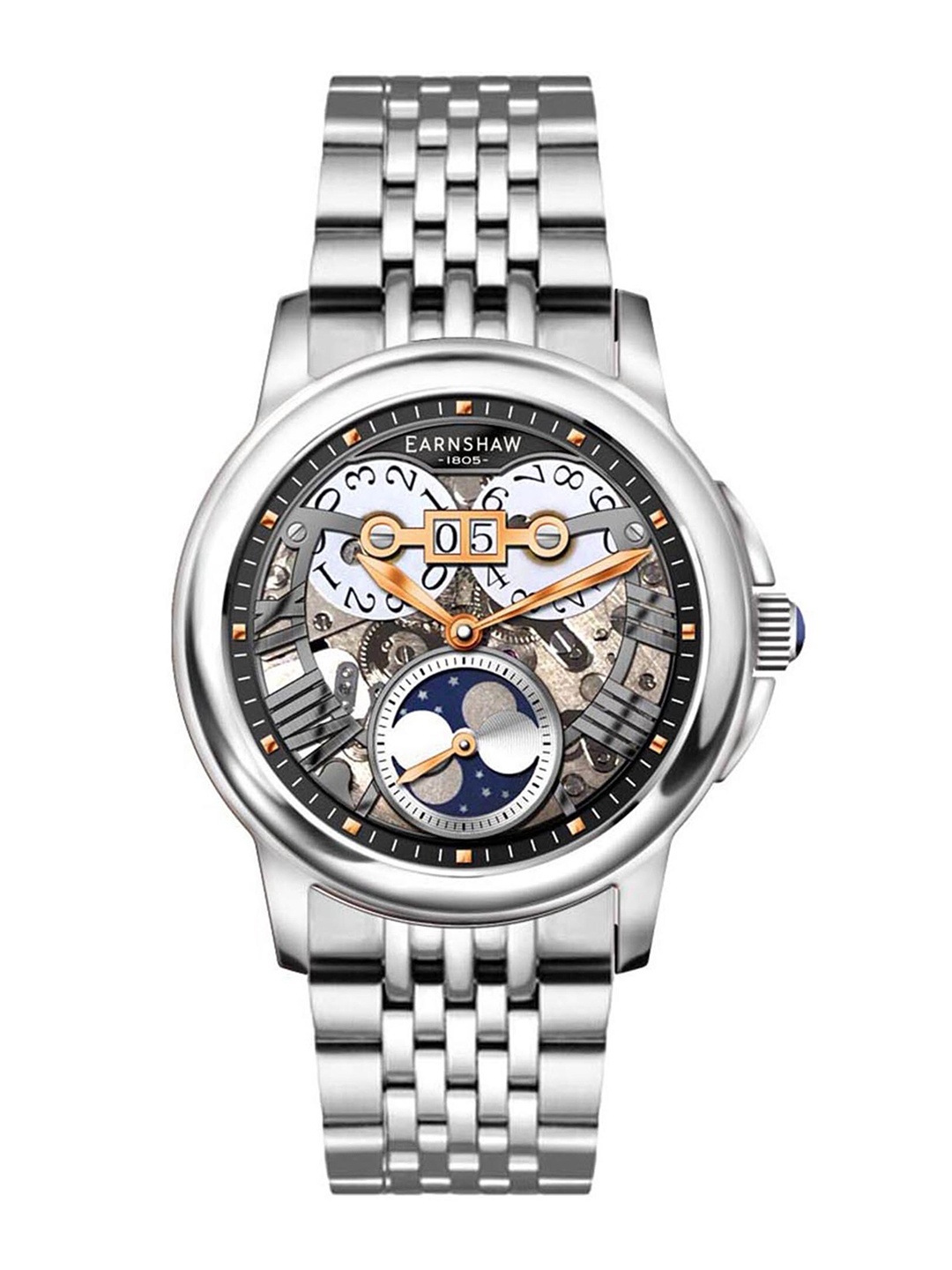 

EARNSHAW Men Black Skeleton Dial & Silver Toned Analogue Watch ES-8245-33-Black