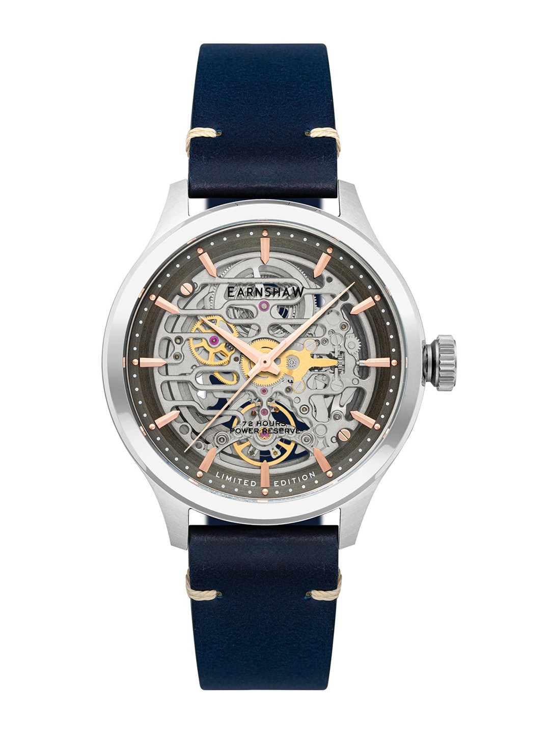 

EARNSHAW Men Grey Skeleton Dial & Blue Leather Straps Analogue Automatic Motion Powered Watch ES-8229-02