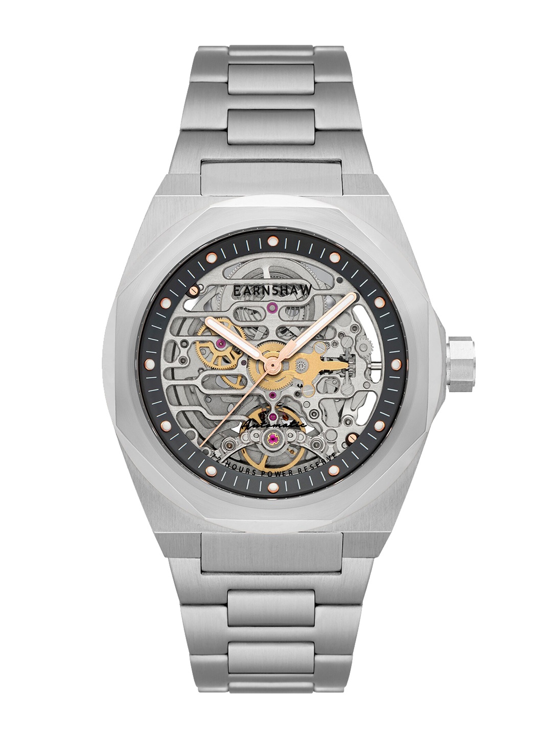 

EARNSHAW Men Grey Printed Dial & Silver Toned Stainless Steel Bracelet Style Straps Analogue Automatic Watch