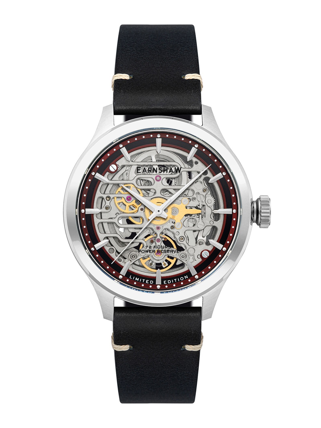 

EARNSHAW Men Grey Skeleton Dial & Black Leather Straps Analogue Watch ES-8229-03-Grey