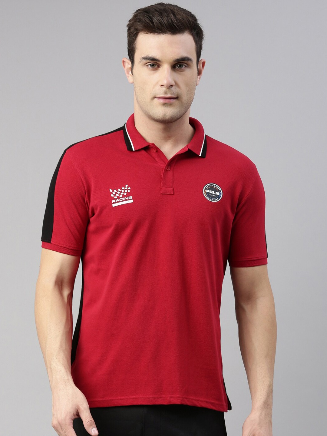 

Proline Active Men Red Polo Collar Organic Cotton Applique Training T-shirt