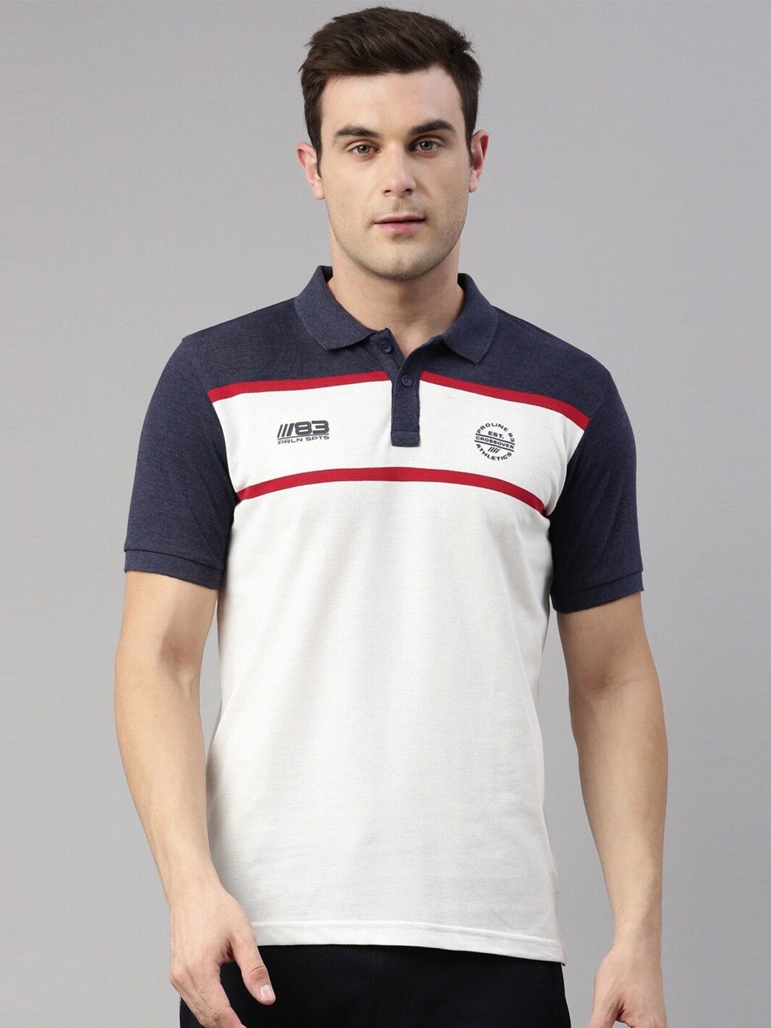 

Proline Active Men Off White Colourblocked Polo Collar Organic Cotton Applique T-shirt