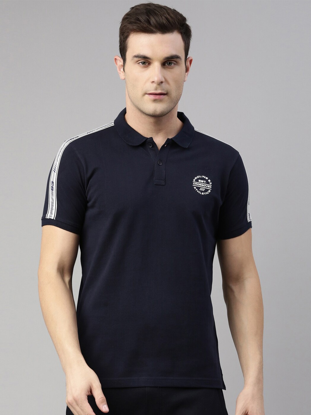 

Proline Active Men Navy Blue Polo Collar Organic Cotton Training or Gym T-shirt