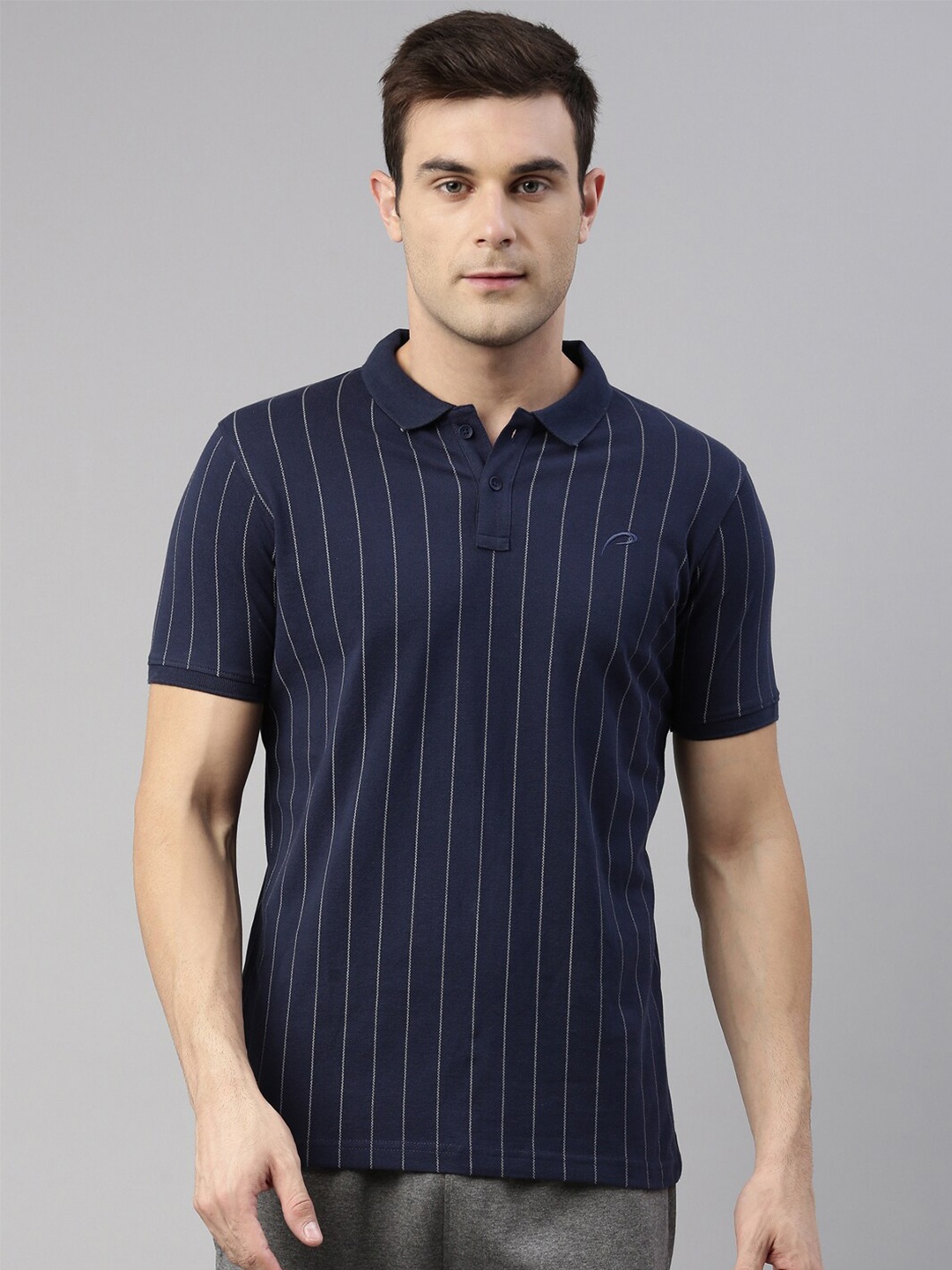 

Proline Active Men Blue Striped Polo Collar T-shirt