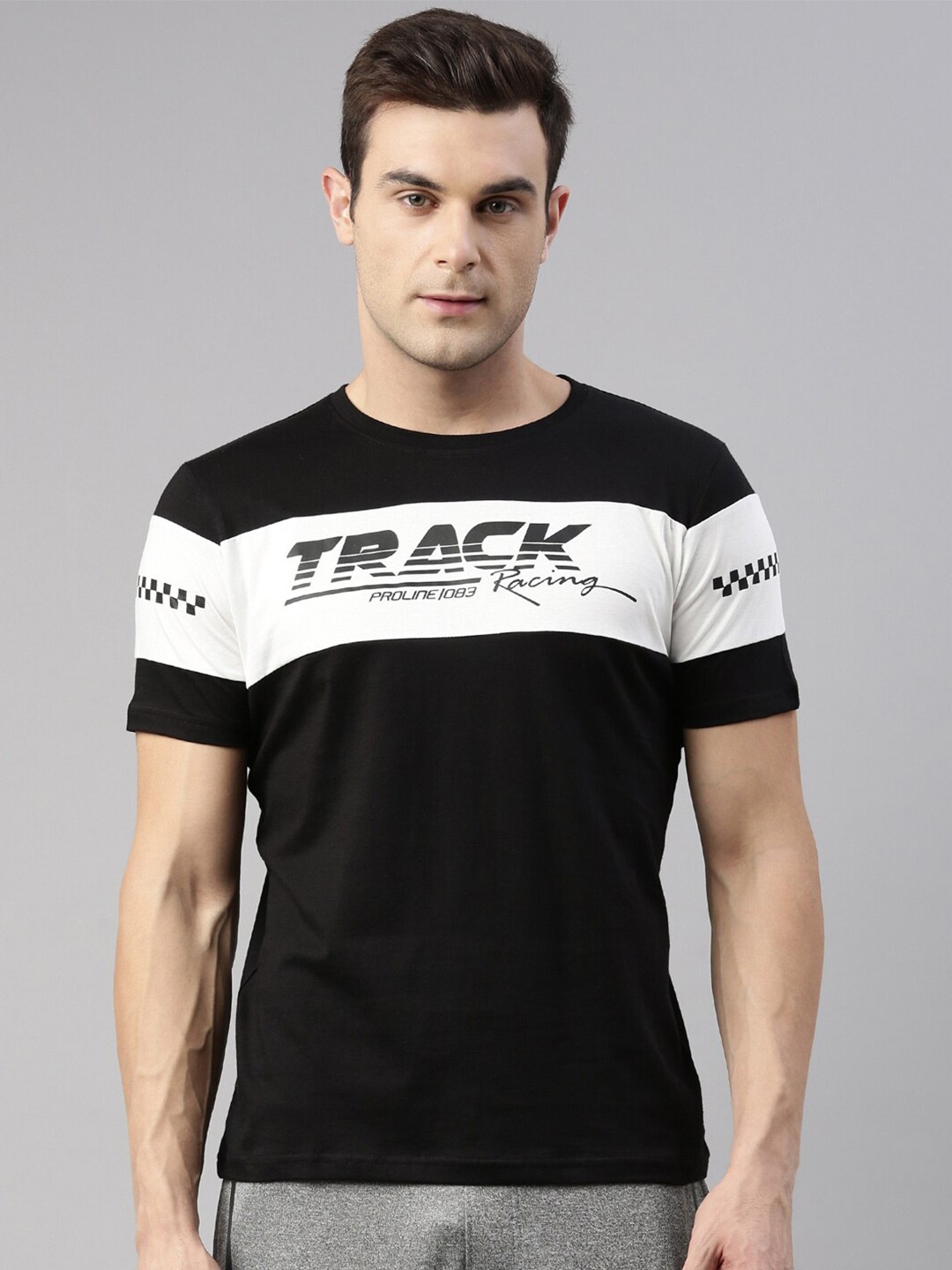 

Proline Active Men Black & White Typography Colourblocked Organic Cotton T-shirt