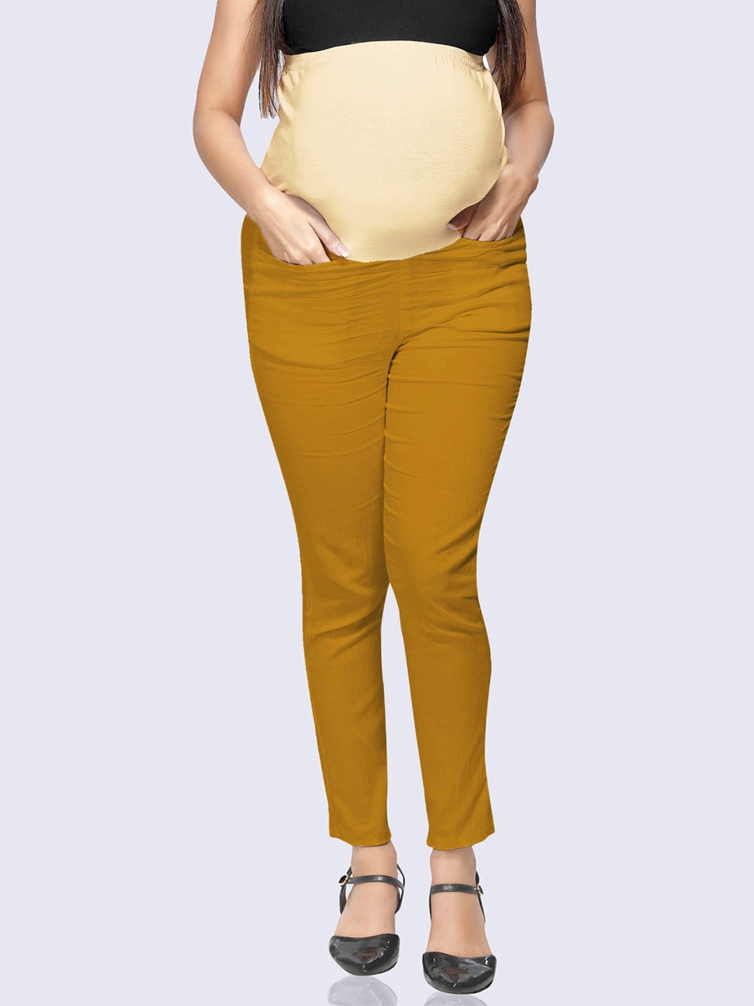 

Mom For Sure by Ketki Dalal Women Beige Urban Slim Fit High-Rise Maternity Trousers