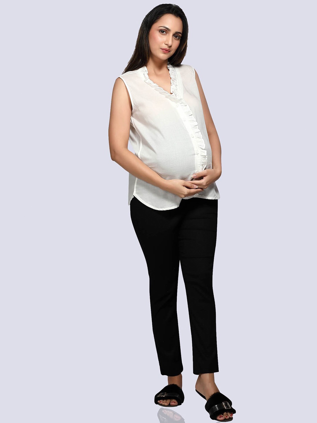 

Mom For Sure by Ketki Dalal Women White Relaxed Maternity Shirt