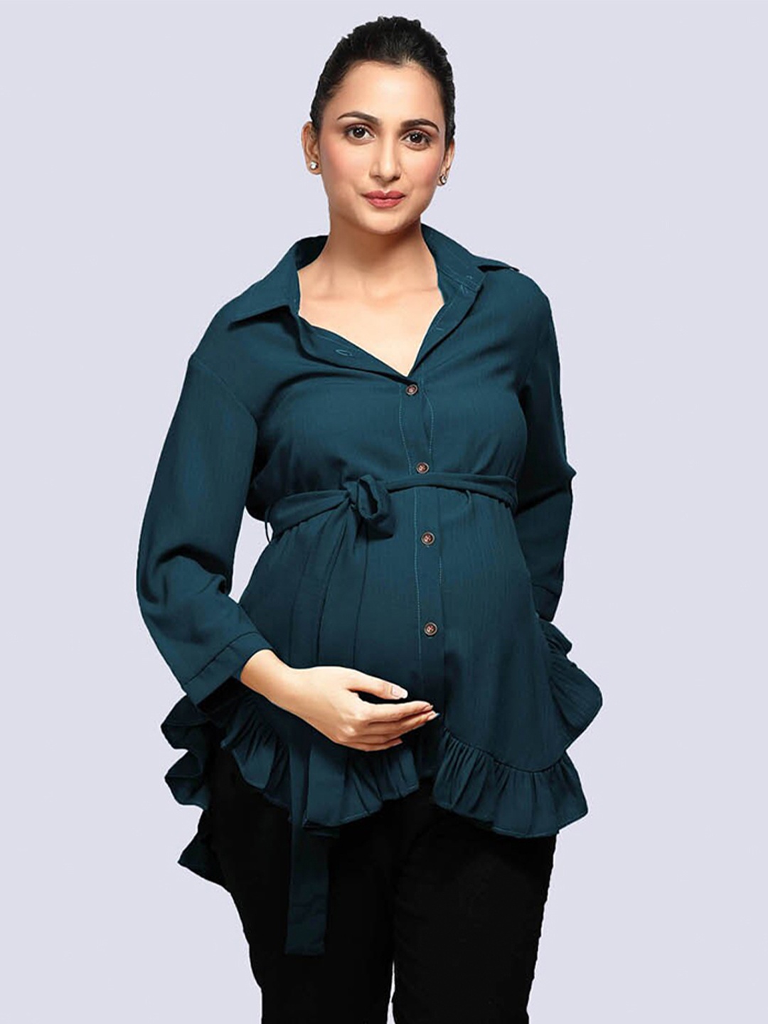 

Mom For Sure by Ketki Dalal Women Blue Relaxed Maternity Shirt