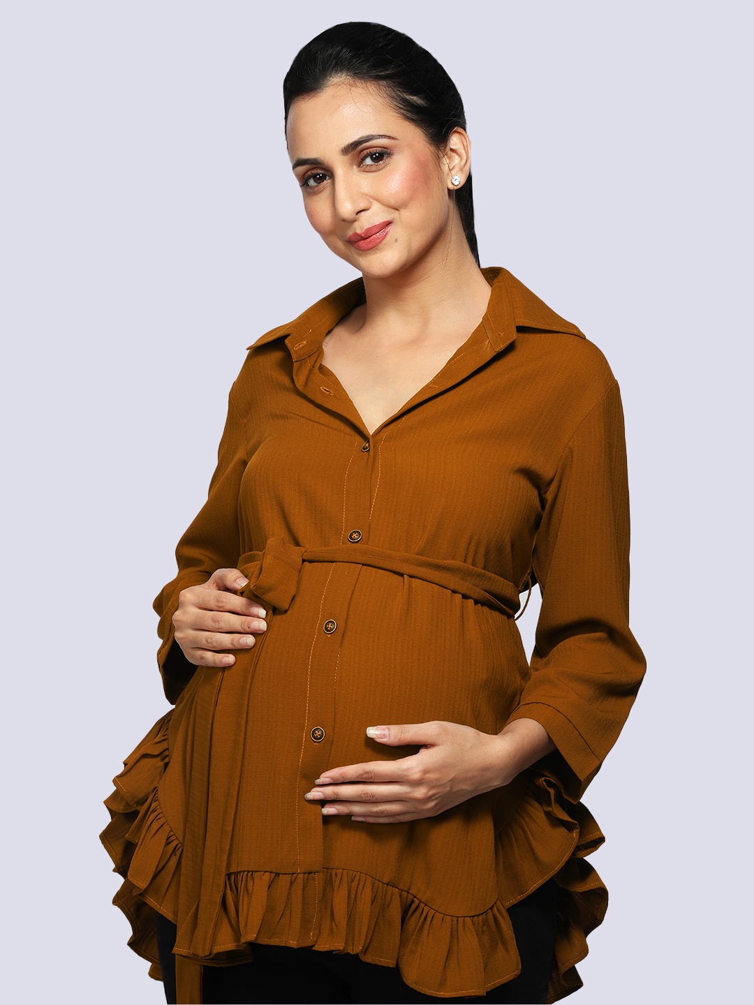 

Mom For Sure by Ketki Dalal Women Brown Relaxed Maternity Shirt
