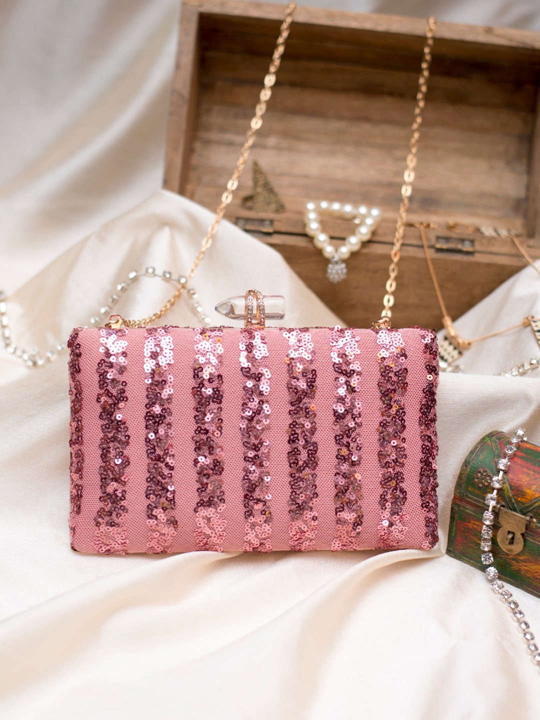 

ARTKLIM Pink Embellished Box Clutch