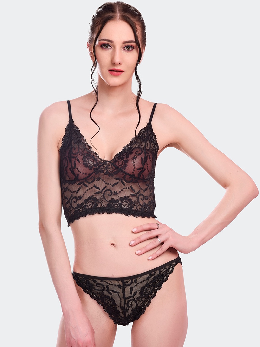 

Fleurt Women Black Self-Design Lingerie Set Fleurt-L.Set-170-NEW-BK-S
