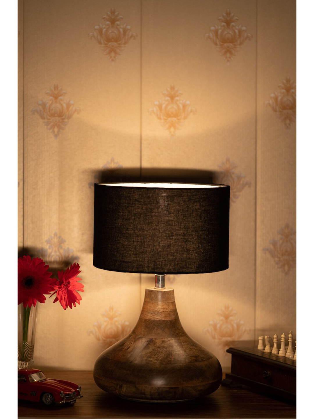 

nakshikathaa Black & Brown Contemporary Bedside Table Lamp with Shade