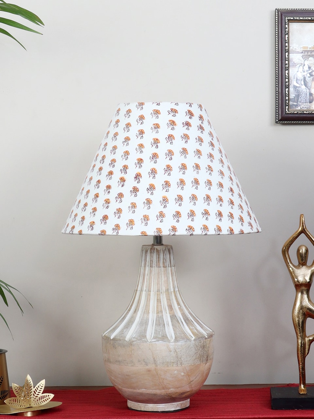 

nakshikathaa White Ektara Table Lamp with Printed Shade
