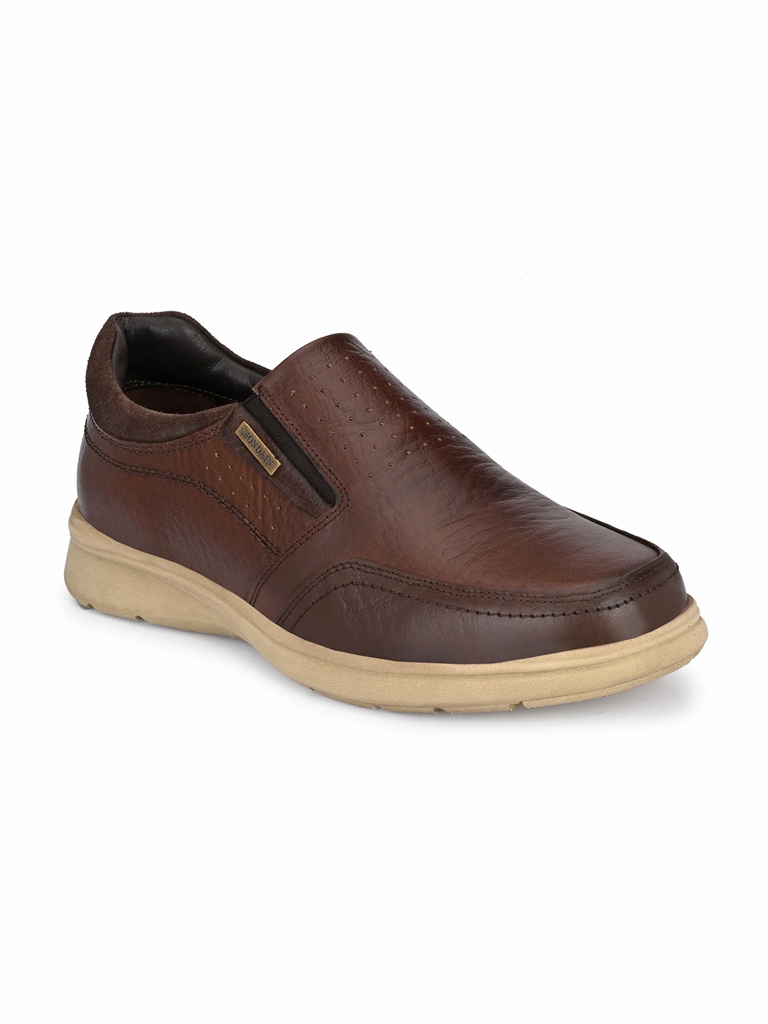 

MONDAIN Men Brown Leather Slip-On Sneakers