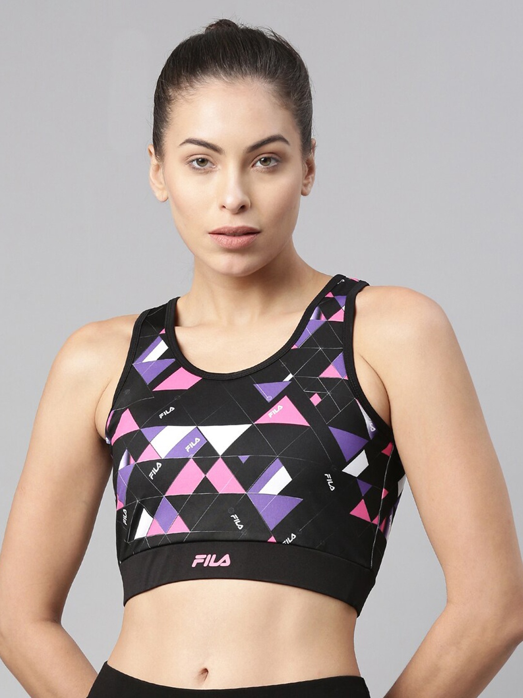 

FILA Black & Pink Geometric Printed High Support Cotton Bra