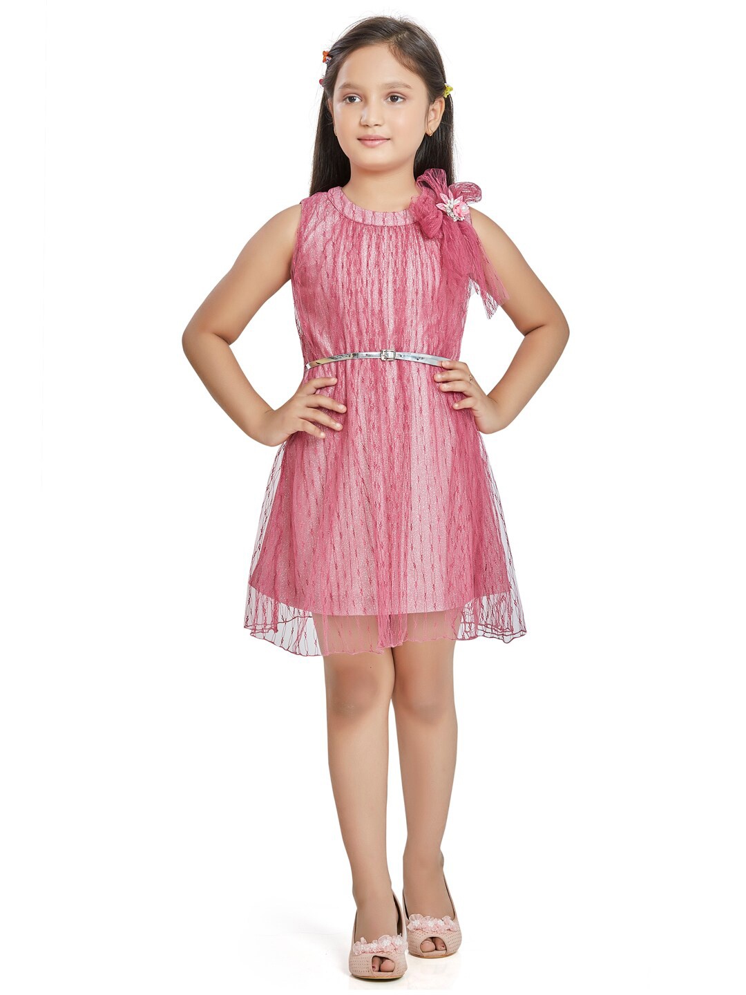 

Peppermint Girls Pink Net A-Line Dress