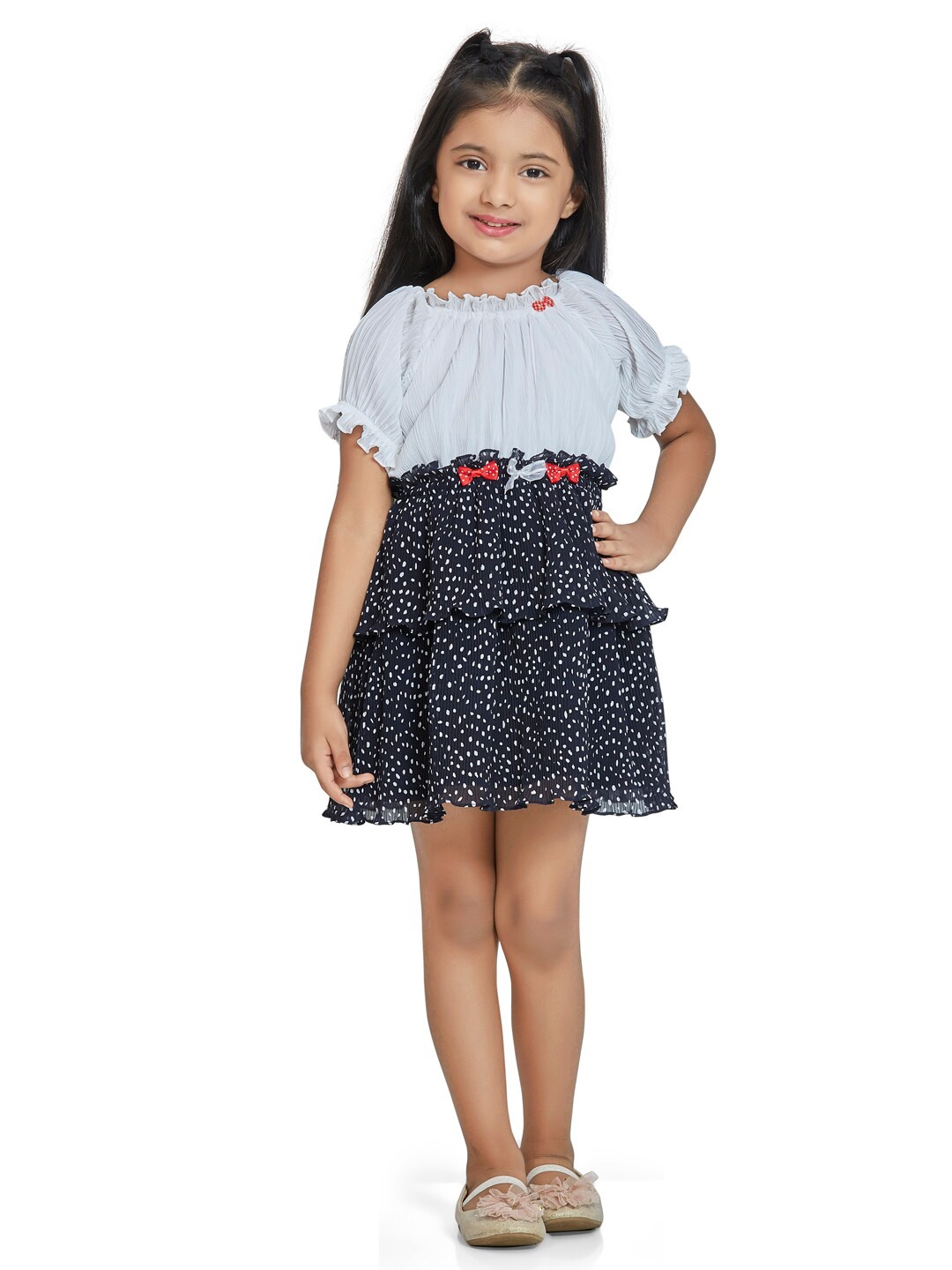 

Peppermint Girls Navy Blue & White Layered Chiffon Mini Dress