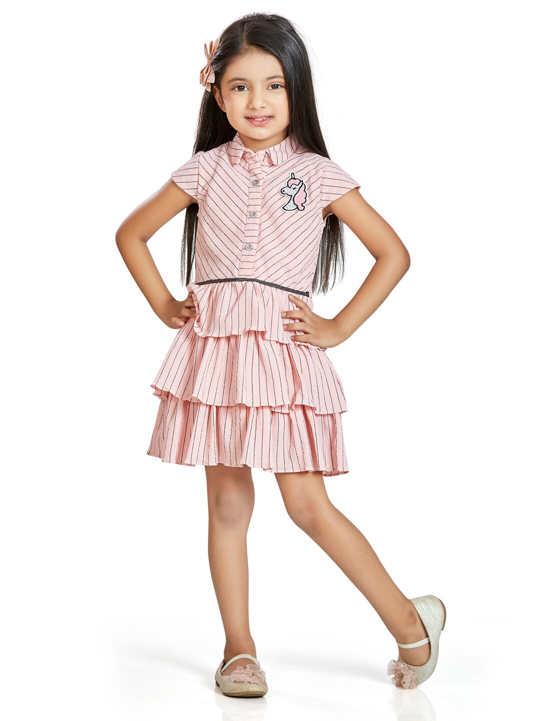 

Peppermint Peach-Coloured & Black Striped Dress